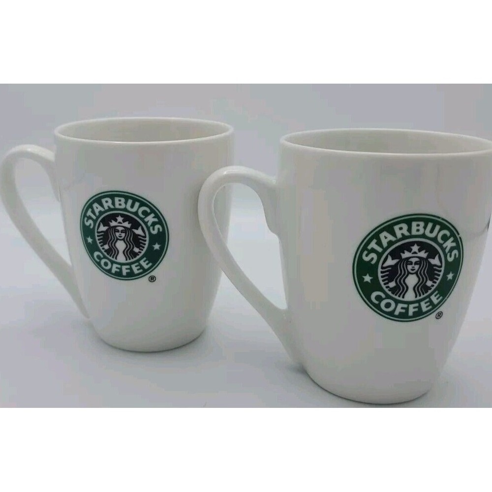 2 Starbucks Coffee Mugs‎ Original Siren Mermaid Logo White 2007 Cups 10.2 Oz